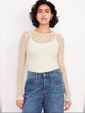 Old Navy Cream Sheer Floral Lace Long Sleeve Top XXL